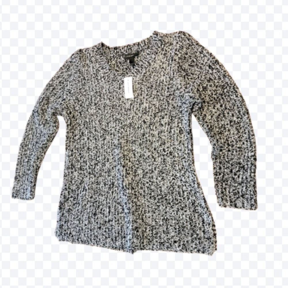 Lane Bryant V Neckline  Black & White Marled Knit Chunky Sweater